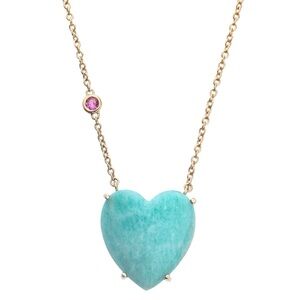 JANE WIN Heart Pendant Necklace with Turquoise and Pink Accents